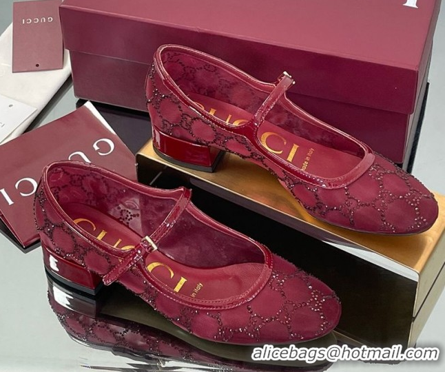 Best Price Gucci Allover GG Strass Mesh Mary Janes Pumps 2.5cm Red 2025 836809