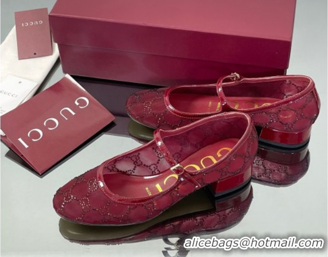 Best Price Gucci Allover GG Strass Mesh Mary Janes Pumps 2.5cm Red 2025 836809