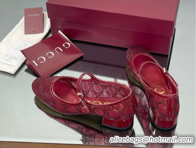 Best Price Gucci Allover GG Strass Mesh Mary Janes Pumps 2.5cm Red 2025 836809