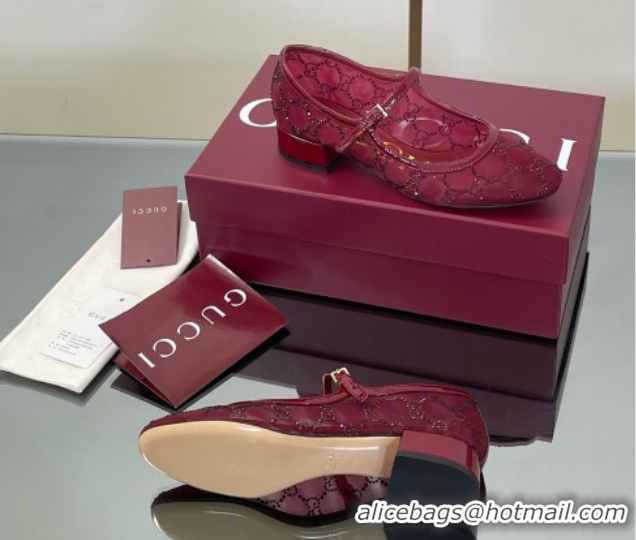 Best Price Gucci Allover GG Strass Mesh Mary Janes Pumps 2.5cm Red 2025 836809