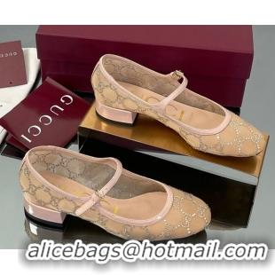Shop Cheap Gucci Allover GG Strass Mesh Mary Janes Pumps 2.5cm Nude/Pink 2025 836809