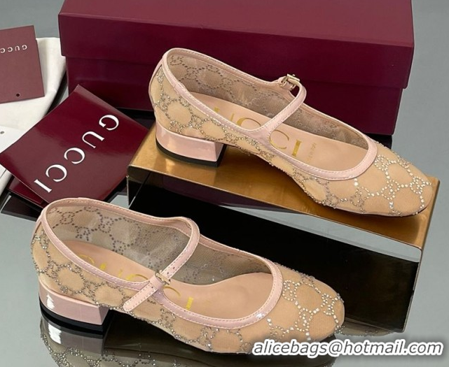 Shop Cheap Gucci Allover GG Strass Mesh Mary Janes Pumps 2.5cm Nude/Pink 2025 836809