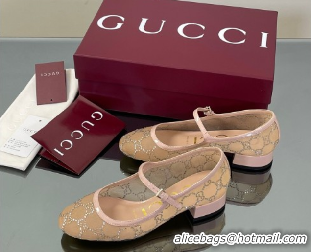 Shop Cheap Gucci Allover GG Strass Mesh Mary Janes Pumps 2.5cm Nude/Pink 2025 836809
