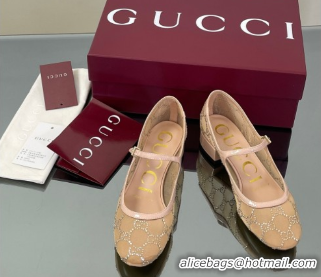 Shop Cheap Gucci Allover GG Strass Mesh Mary Janes Pumps 2.5cm Nude/Pink 2025 836809