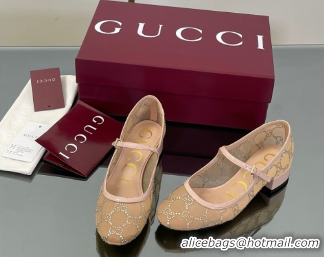 Shop Cheap Gucci Allover GG Strass Mesh Mary Janes Pumps 2.5cm Nude/Pink 2025 836809