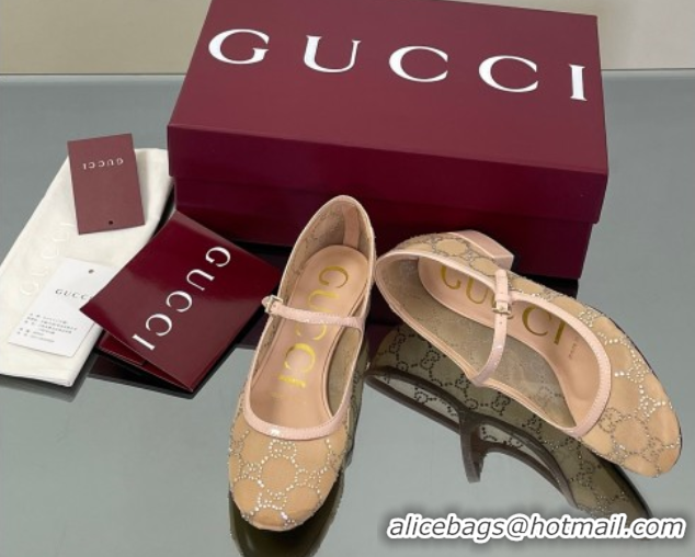 Shop Cheap Gucci Allover GG Strass Mesh Mary Janes Pumps 2.5cm Nude/Pink 2025 836809