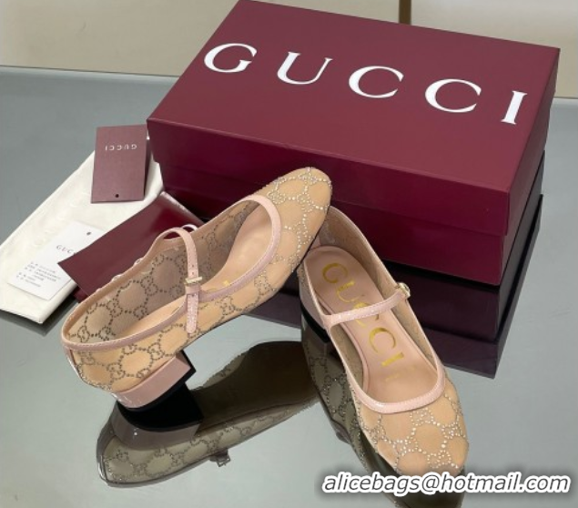 Shop Cheap Gucci Allover GG Strass Mesh Mary Janes Pumps 2.5cm Nude/Pink 2025 836809