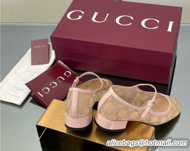 Shop Cheap Gucci Allover GG Strass Mesh Mary Janes Pumps 2.5cm Nude/Pink 2025 836809