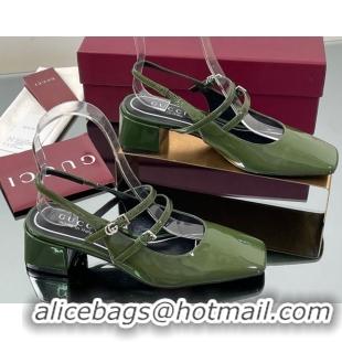 Low Price Gucci Patent Leather Slingback Pump 5.5cm with Strass GG Buckle Strap Green 0828010