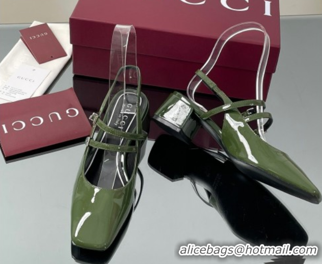 Low Price Gucci Patent Leather Slingback Pump 5.5cm with Strass GG Buckle Strap Green 0828010