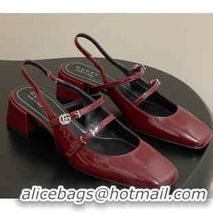Top Grade Gucci Patent Leather Slingback Pump 5.5cm with Strass GG Buckle Strap Ancora Red 0828013