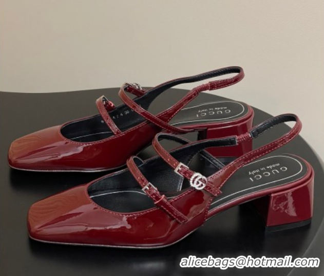 Top Grade Gucci Patent Leather Slingback Pump 5.5cm with Strass GG Buckle Strap Ancora Red 0828013