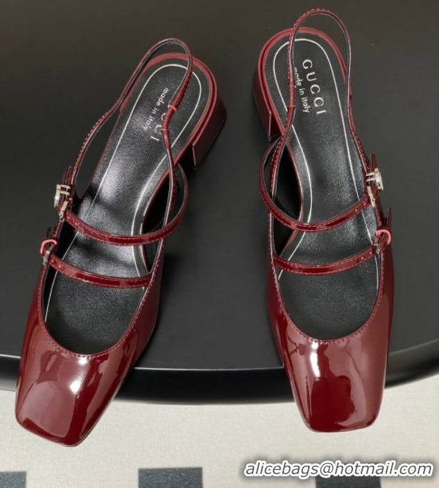 Top Grade Gucci Patent Leather Slingback Pump 5.5cm with Strass GG Buckle Strap Ancora Red 0828013