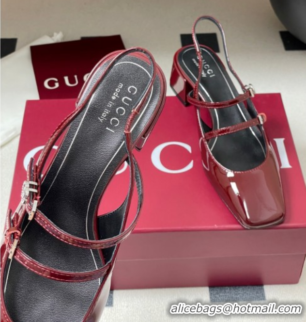 Top Grade Gucci Patent Leather Slingback Pump 5.5cm with Strass GG Buckle Strap Ancora Red 0828013