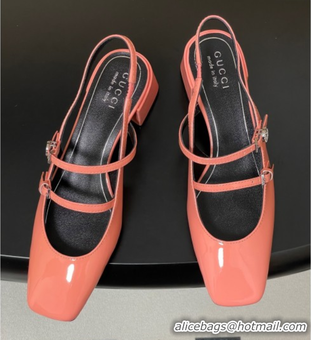 Pretty Style Gucci Patent Leather Slingback Pump 5.5cm with Strass GG Buckle Strap Peachy Pink 0828015