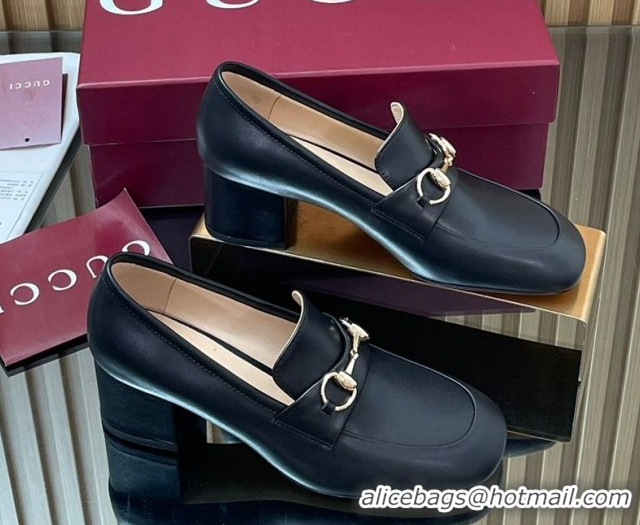 Best Price Gucci Loafer Pumps 5.5cm with Horsebit in Calf Leather Black 832443