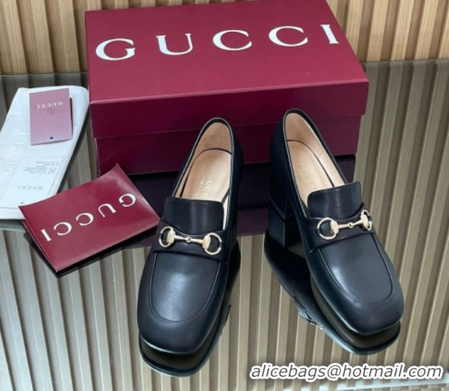 Best Price Gucci Loafer Pumps 5.5cm with Horsebit in Calf Leather Black 832443