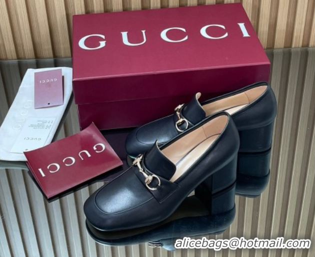 Best Price Gucci Loafer Pumps 5.5cm with Horsebit in Calf Leather Black 832443