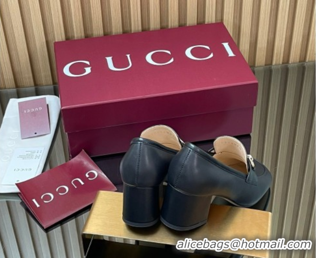 Best Price Gucci Loafer Pumps 5.5cm with Horsebit in Calf Leather Black 832443