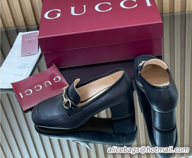 Best Price Gucci Loafer Pumps 5.5cm with Horsebit in Calf Leather Black 832443