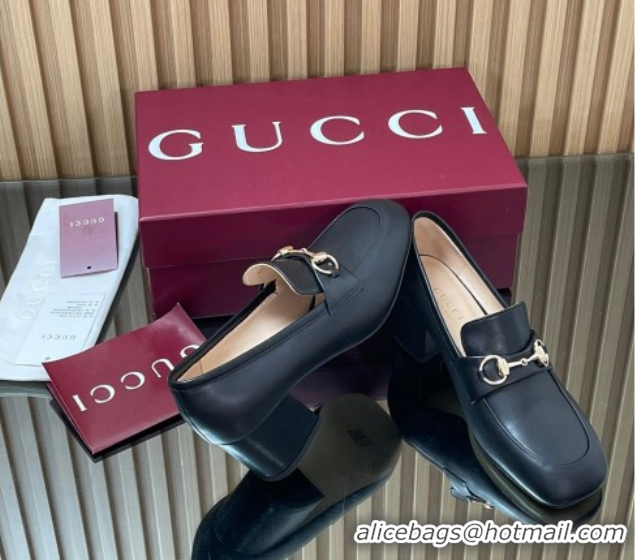 Best Price Gucci Loafer Pumps 5.5cm with Horsebit in Calf Leather Black 832443