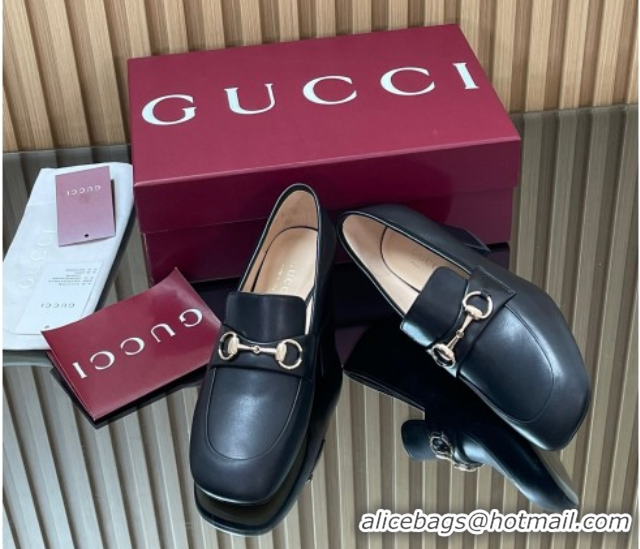 Best Price Gucci Loafer Pumps 5.5cm with Horsebit in Calf Leather Black 832443