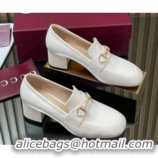 Shop Cheap Gucci Loafer Pumps 5.5cm with Horsebit in Calf Leather White 832443
