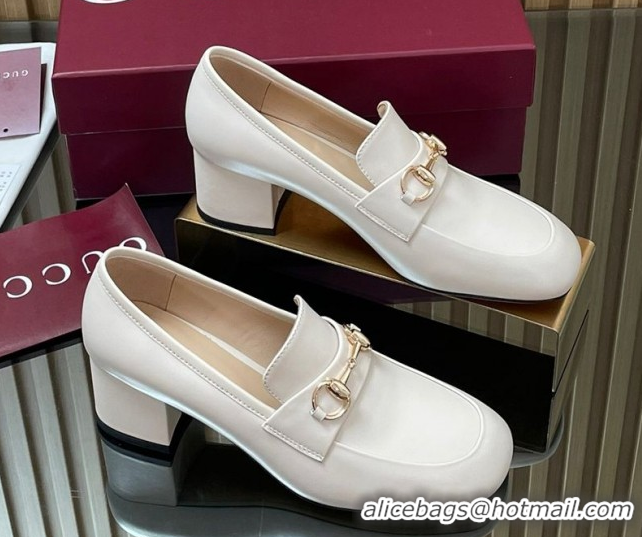 Shop Cheap Gucci Loafer Pumps 5.5cm with Horsebit in Calf Leather White 832443