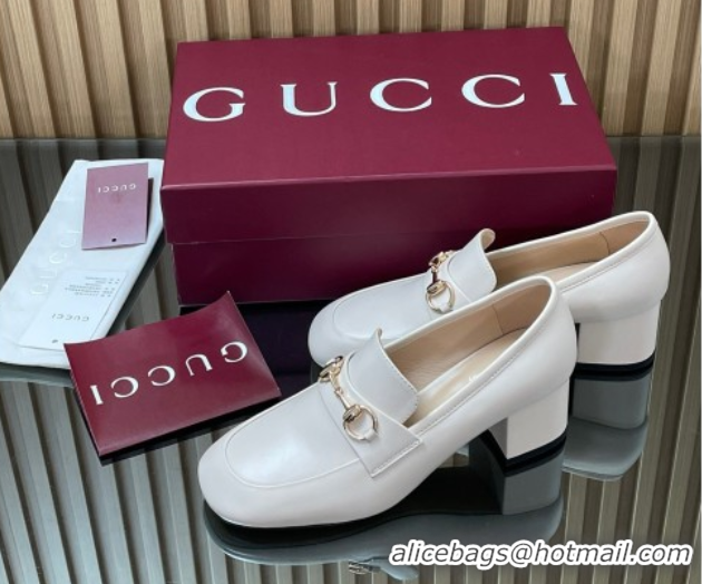 Shop Cheap Gucci Loafer Pumps 5.5cm with Horsebit in Calf Leather White 832443