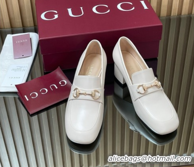 Shop Cheap Gucci Loafer Pumps 5.5cm with Horsebit in Calf Leather White 832443
