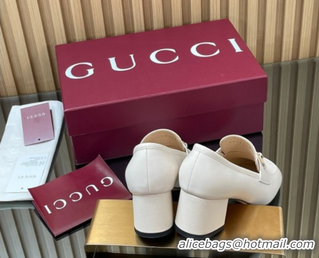 Shop Cheap Gucci Loafer Pumps 5.5cm with Horsebit in Calf Leather White 832443