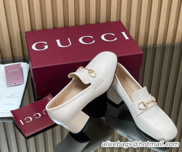 Shop Cheap Gucci Loafer Pumps 5.5cm with Horsebit in Calf Leather White 832443