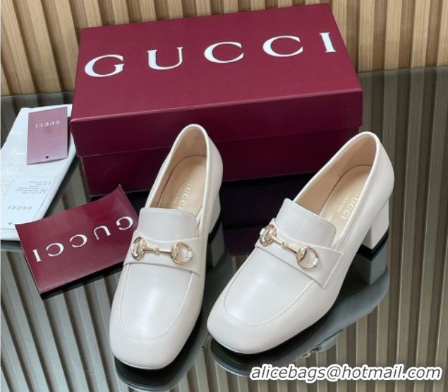 Shop Cheap Gucci Loafer Pumps 5.5cm with Horsebit in Calf Leather White 832443