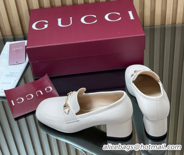 Shop Cheap Gucci Loafer Pumps 5.5cm with Horsebit in Calf Leather White 832443
