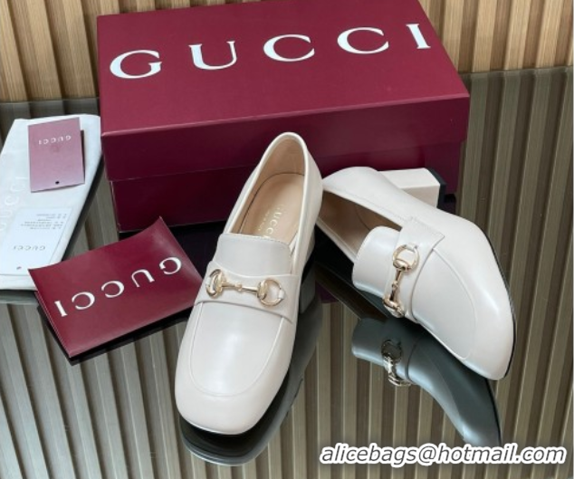 Shop Cheap Gucci Loafer Pumps 5.5cm with Horsebit in Calf Leather White 832443
