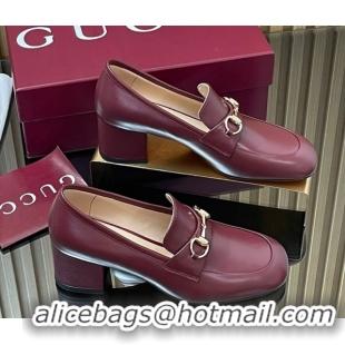 Good Quality Gucci Loafer Pumps 5.5cm with Horsebit in Calf Leather Ancora Red 2025 832443