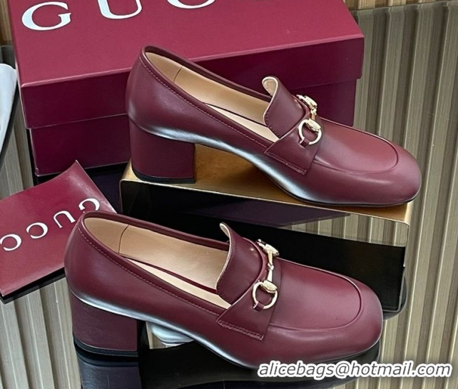Good Quality Gucci Loafer Pumps 5.5cm with Horsebit in Calf Leather Ancora Red 2025 832443