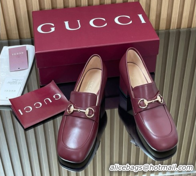 Good Quality Gucci Loafer Pumps 5.5cm with Horsebit in Calf Leather Ancora Red 2025 832443