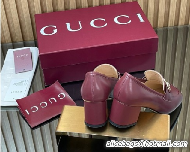 Good Quality Gucci Loafer Pumps 5.5cm with Horsebit in Calf Leather Ancora Red 2025 832443