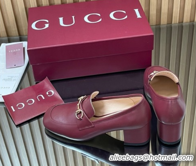 Good Quality Gucci Loafer Pumps 5.5cm with Horsebit in Calf Leather Ancora Red 2025 832443