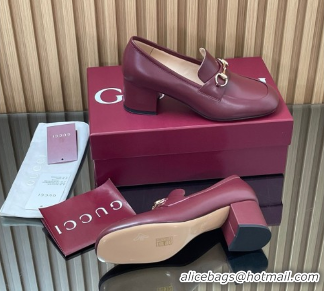 Good Quality Gucci Loafer Pumps 5.5cm with Horsebit in Calf Leather Ancora Red 2025 832443