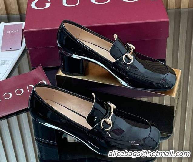 Buy Discount Gucci Loafer Pumps 5.5cm with Horsebit in Patent Leather Black 2025 832443