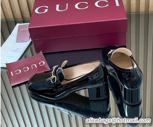 Buy Discount Gucci Loafer Pumps 5.5cm with Horsebit in Patent Leather Black 2025 832443