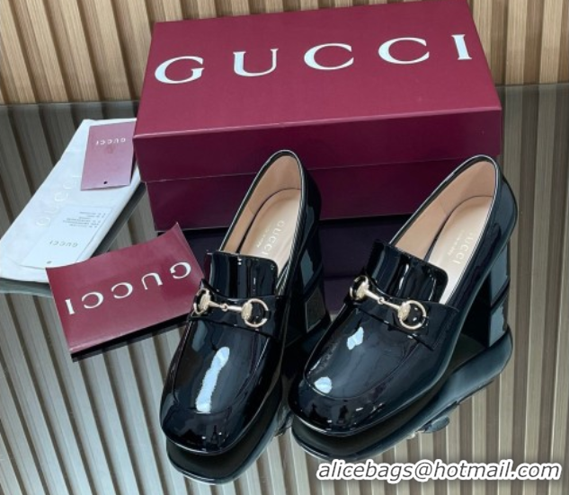 Buy Discount Gucci Loafer Pumps 5.5cm with Horsebit in Patent Leather Black 2025 832443