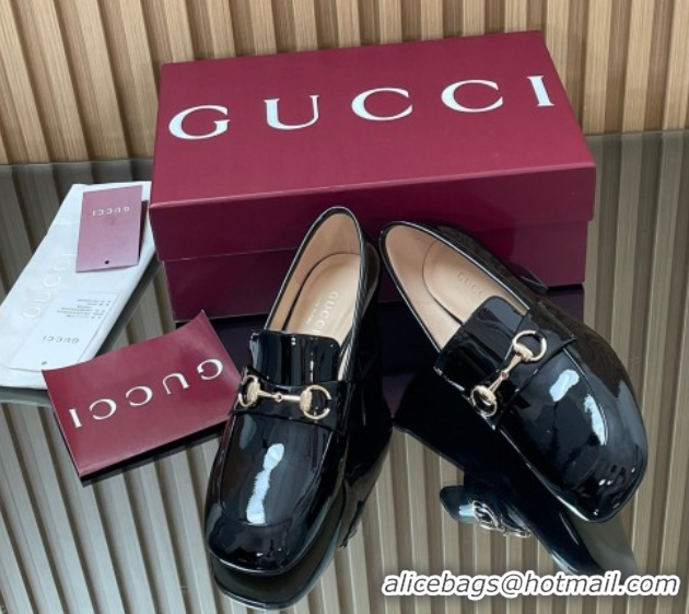 Buy Discount Gucci Loafer Pumps 5.5cm with Horsebit in Patent Leather Black 2025 832443