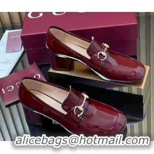 Classic Hot Gucci Loafer Pumps 5.5cm with Horsebit in Patent Leather Ancora Red 2025 832443