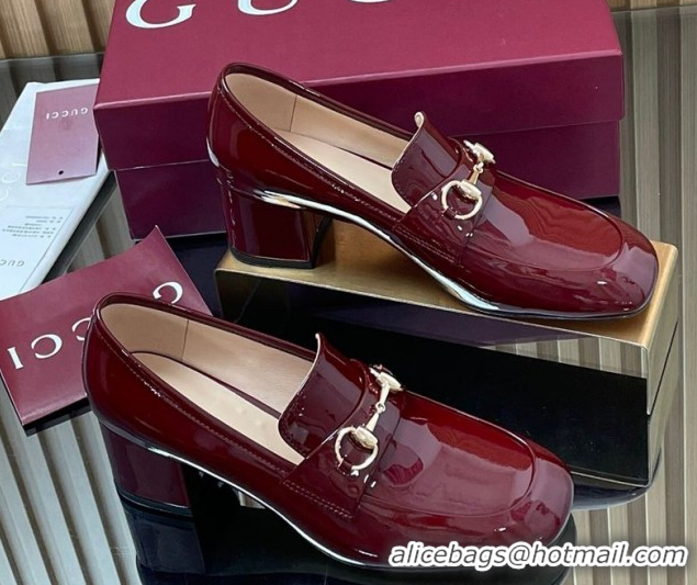 Classic Hot Gucci Loafer Pumps 5.5cm with Horsebit in Patent Leather Ancora Red 2025 832443