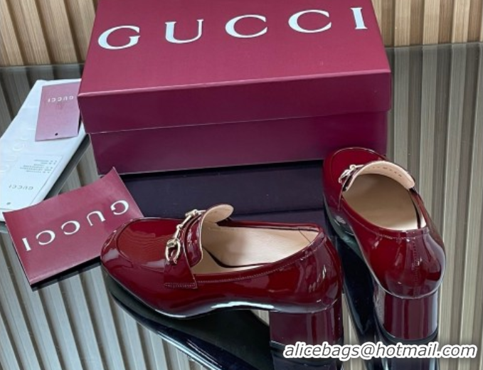 Classic Hot Gucci Loafer Pumps 5.5cm with Horsebit in Patent Leather Ancora Red 2025 832443
