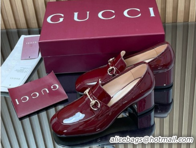 Classic Hot Gucci Loafer Pumps 5.5cm with Horsebit in Patent Leather Ancora Red 2025 832443