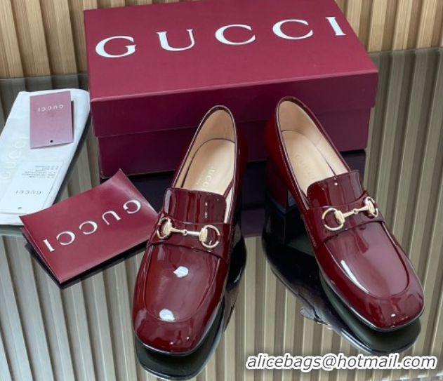 Classic Hot Gucci Loafer Pumps 5.5cm with Horsebit in Patent Leather Ancora Red 2025 832443